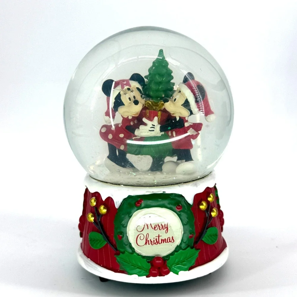 Disney Mickey Minnie Christmas Musical Waterless Snow Globe‎ Jingle Bells